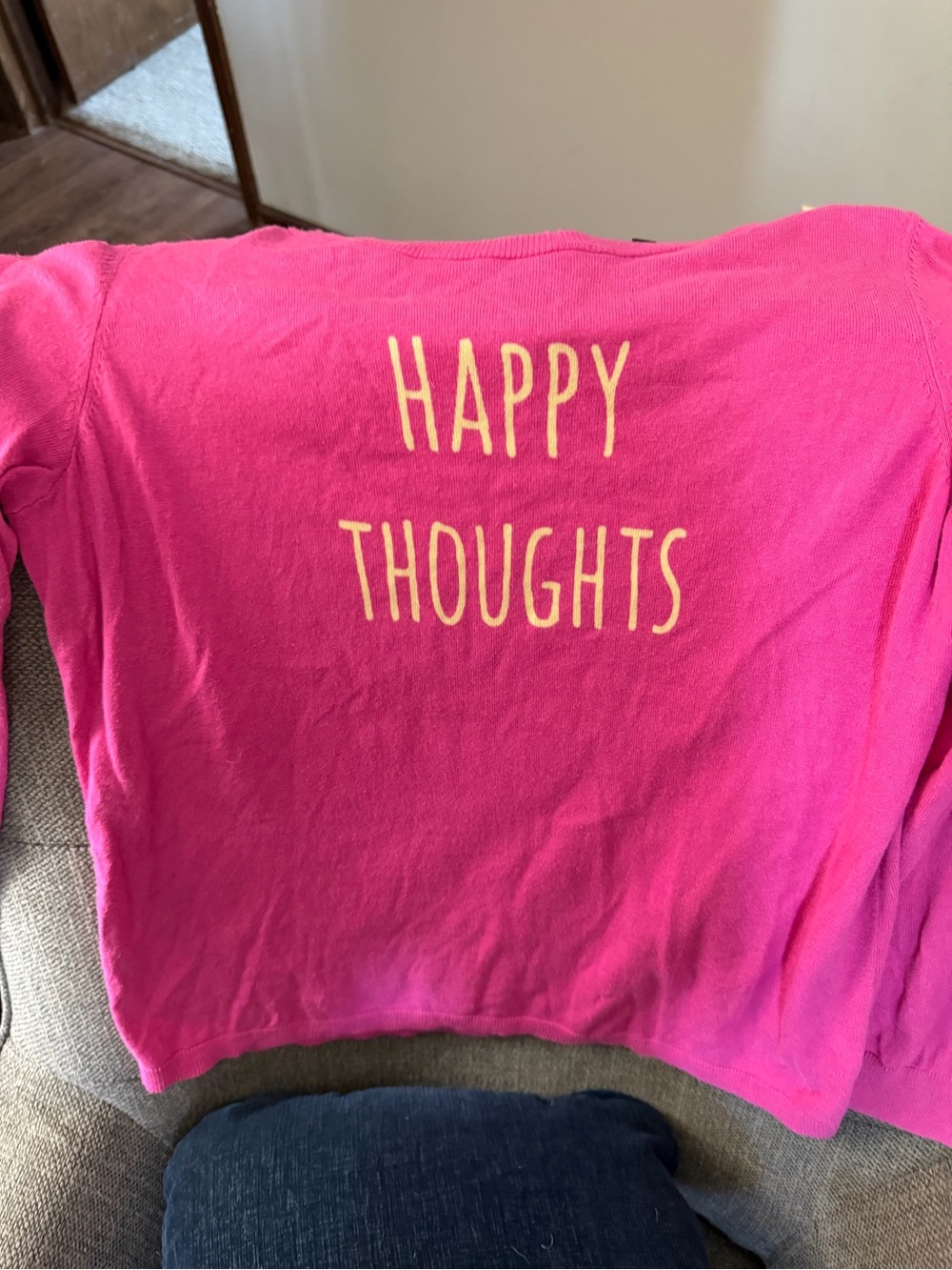 Women’s lightweight Pink 'Happy Thoughts' Long Sleeve sweater